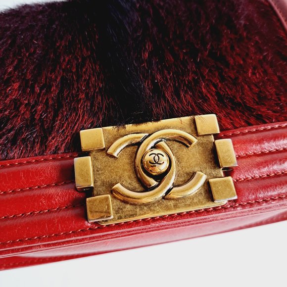 Chanel Boy Bag Goat Hair Small Flap Red Crossbody Bag - Picture 9 of 16